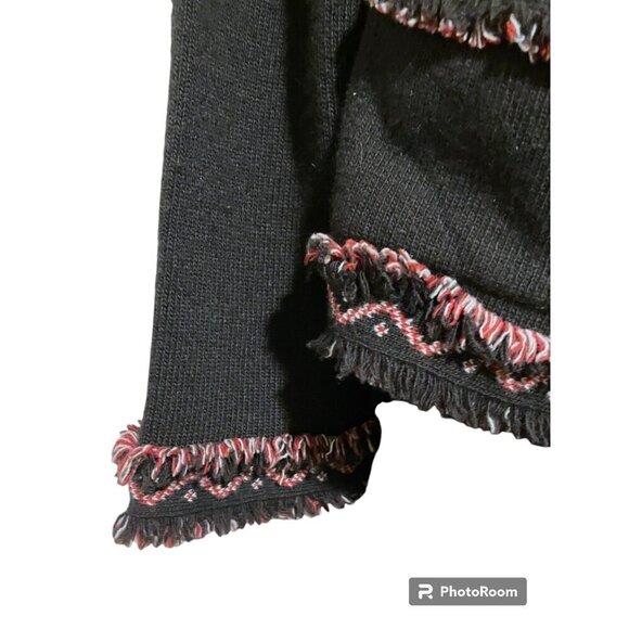 Les Copains Cardigan M Wool Cashmere Sweater Lagenlook Fair Isle Fringe Teacher - Picture 5 of 9
